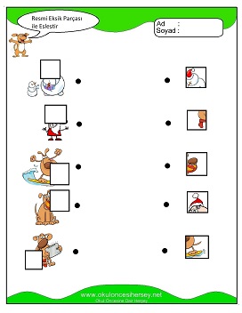 Resmi Eksik Parçası İle Eşleştir Çalışma Sayfaları